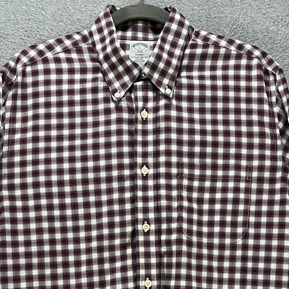 Brooks Brothers Button Down Regent Mens L Burgundy Cotton Preppy Business Casual